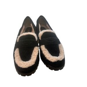Talbots Black Suede Shearling Lined Loafer Flats Women's Size 7.5 M